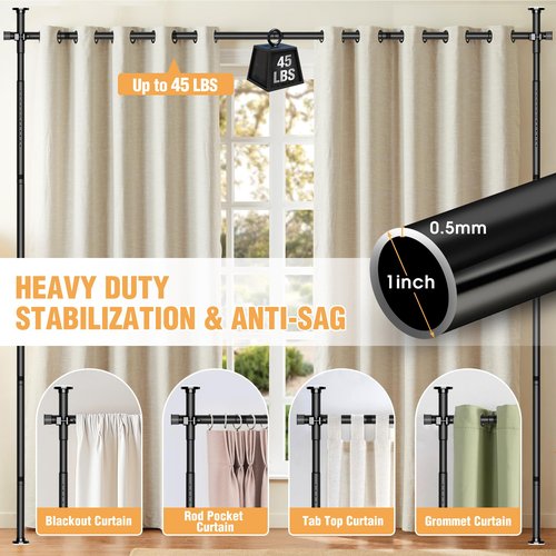 AKTOP Room Divider Curtain Rod, No Drilling Privacy Room Separator for Space Partition, 4-10.5ft(H) 29-73”(W) Adjustable Heavy Duty Floor to Ceiling Wall Divider Tension Rod for Room Separation, Black
