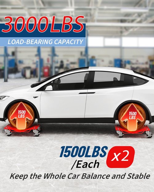 Garvee Car Wheel Dolly Set of 2,3000 LBS Capacity Heavy Duty Vehicle Mover Dolly with Brakes for Moving Cars, Trucks, Trailers and Motorcycles, Red