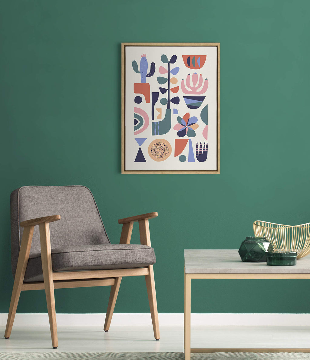Kate and Laurel Sylvie Mid-Century Succulents Framed Canvas Wall Art by Rachel Lee, 18x24 Natural, Abstract Wall Decor