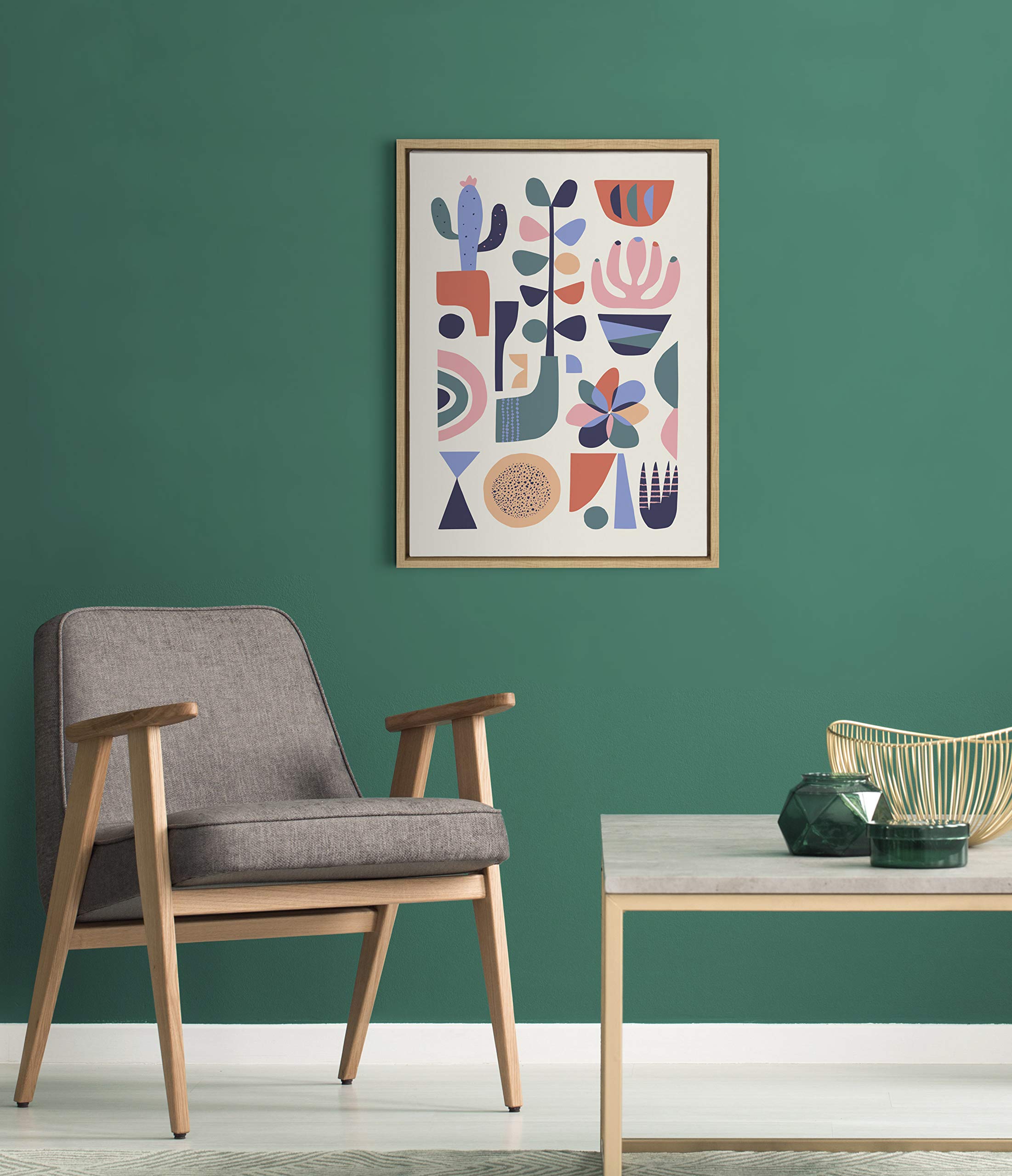Kate and Laurel Sylvie Mid-Century Succulents Framed Canvas Wall Art by Rachel Lee, 18x24 Natural, Abstract Wall Decor