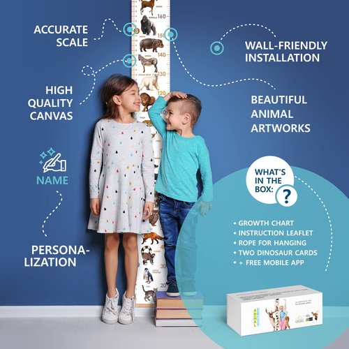 LIFELIKO Personalised Growth Chart for Animal Lovers, Removable Wall Ruler for Boys and Girls, Kid’s Room Decoration (Multicolor)