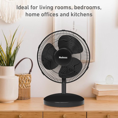 Holmes 12-Inch Oscillating Table Fan - 3 Speeds, 75° Wide Angle, Adjustable Tilt, Quiet for Home & Office - Black