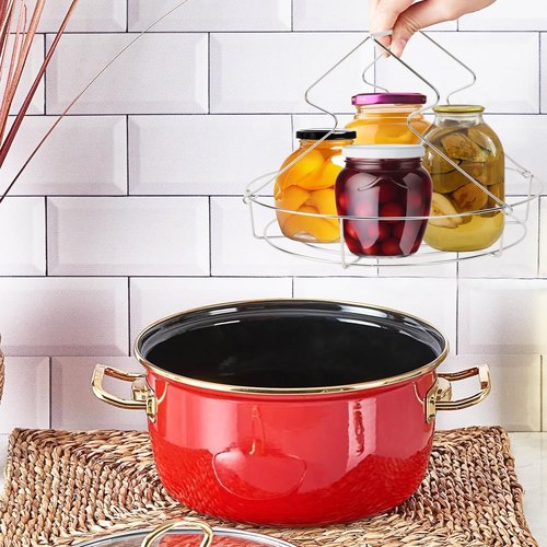 EOJDDPA Canning Rack, Water Bath Canner Rack, Stainless Steel Canning Jar Lifter with Foldable Contoured Handles for Home Kitchen Use (10inch)