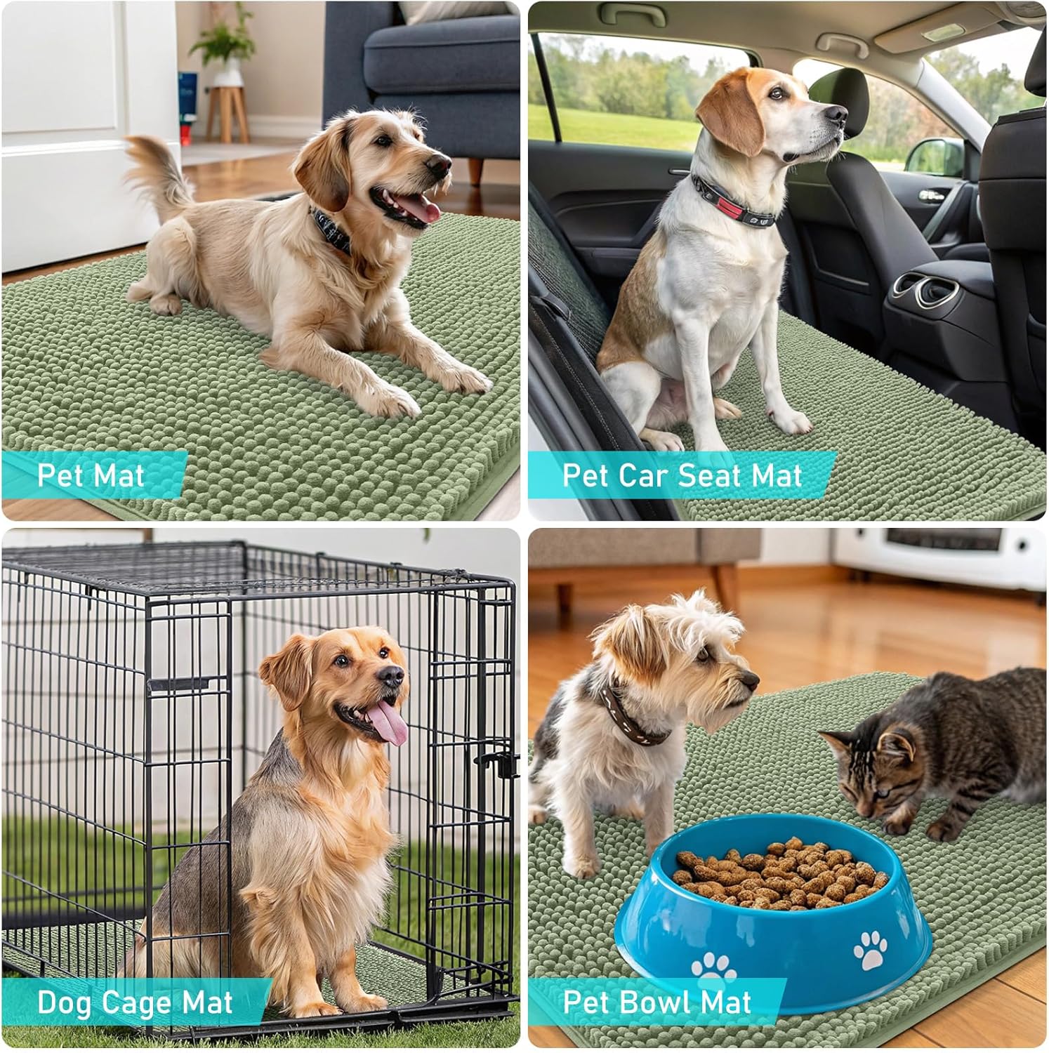 OLANLY Dog Door Mat - Absorbent Non-Slip Chenille Mat for Muddy Paws | 30x17 Inches, Sage Green
