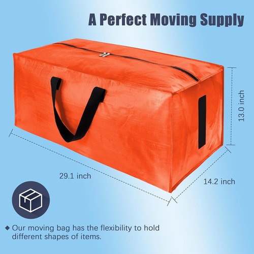 HOMESURE Large Water-Resistant Moving Bags - 12 Pack Heavy-Duty Storage Totes with Zippers & Handles | Space-Saving Orange Design