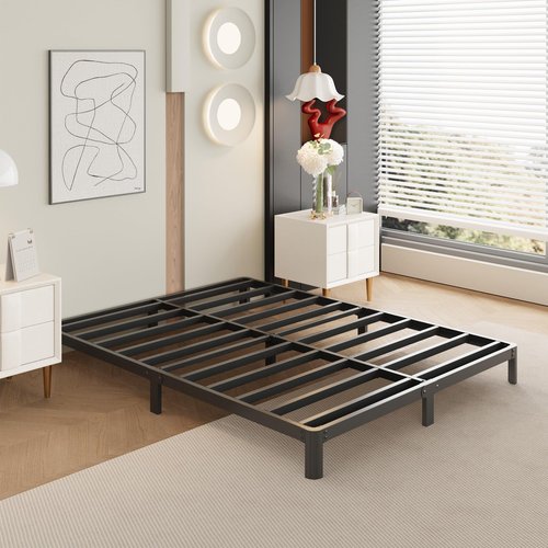 Yicensen 8 Inch Queen Bed Frame Rounded Corner No Box Spring Needed, Heavy Duty Metal Queen Size Platform Bed Frame, Easy Assembly, Noise Free, Black