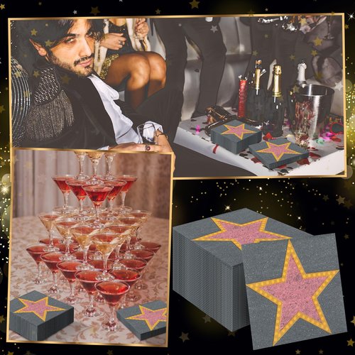 Feifeiya 60 Pcs Movie Star Cocktail Paper Napkins 6.5 x 6.5 Inches Disposable Paper Napkins Dessert Beverage Napkin for Decoupage Luncheon Napkin for Theme Party Wedding Birthday Party