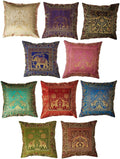 Shubhlaxmifashion Indian 10 Pcs 20x20 Inch 50x50 CM Elephant Banarsi Silk Indian Ethnic Bohemian Decorative Cushion Cover Handcrafted Patchwork Sari Throw Pillow Boho Decor Cushion Cover for GIF