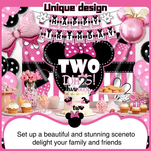 Oh Twodles Birthday Party Supplies Girl, 2nd Birthday Decorations for Girl, 38 Pcs 2 Year Old Bday Decorations, 2nd Pink Bday Decorations