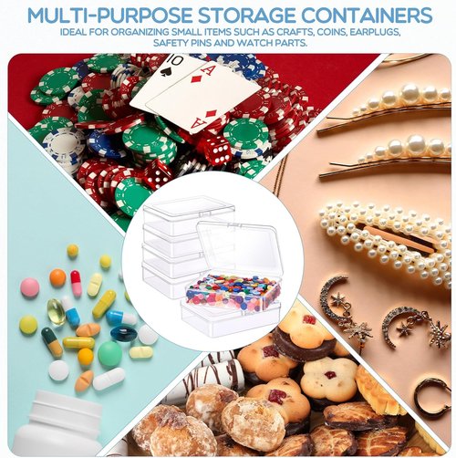 Jetec Mini Plastic Clear Beads Storage Containers - 6 Pieces for Jewelry, Crafts & Small Items | 5 x 4 x 1.3 Inch