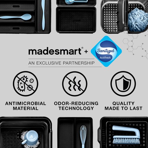 madesmart Large Premium Portable Shower Caddy, Hold Soap, Shampoo, Hair Supplies and Beauty Products, Cleaning Supplies Organizer for Home, Dorm, Plastic Shower Tote, Soft Handle, Smoke