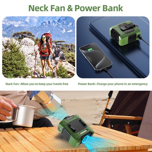 CHARMPㅤ Waist Fan - 10000mAh Rechargeable, 24H Cooling, 16000RPM Strong Airflow, 3-Speed Portable Belt Fan with LED SOS & Red-blue Warning Light for Jobsite, Camping, Travel, Farming