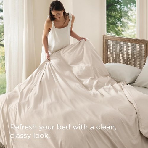 Bedsure Oat Milk Duvet Cover - King Size Extra Soft Prewashed Polyester Bedding | 104x90 Inches with Zipper Closure