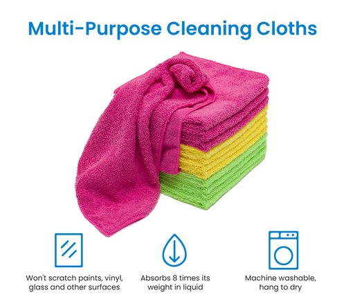 KORUSER Microfiber Cleaning Cloths - Reusable and Washable - Multi Purpose Indoor/Outdoor Cleaning/Dusting/Polishing on Kitchen/Bathroom/Auto Surfaces (12 Pack/High Grammage)