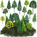 Tigeen 28 Pcs Model Trees - Mixed Model with Faux Green Moss for DIY Crafts & Scenery | Spring Green