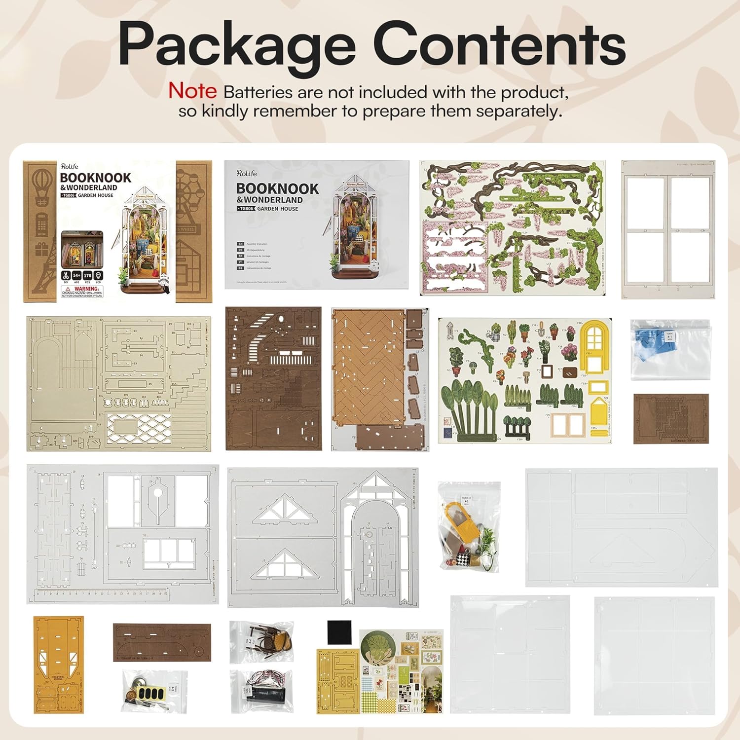 Rolife DIY Book Nook Kits - Garden House Bookshelf Insert | 3D Puzzle Dollhouse Decor for All Ages