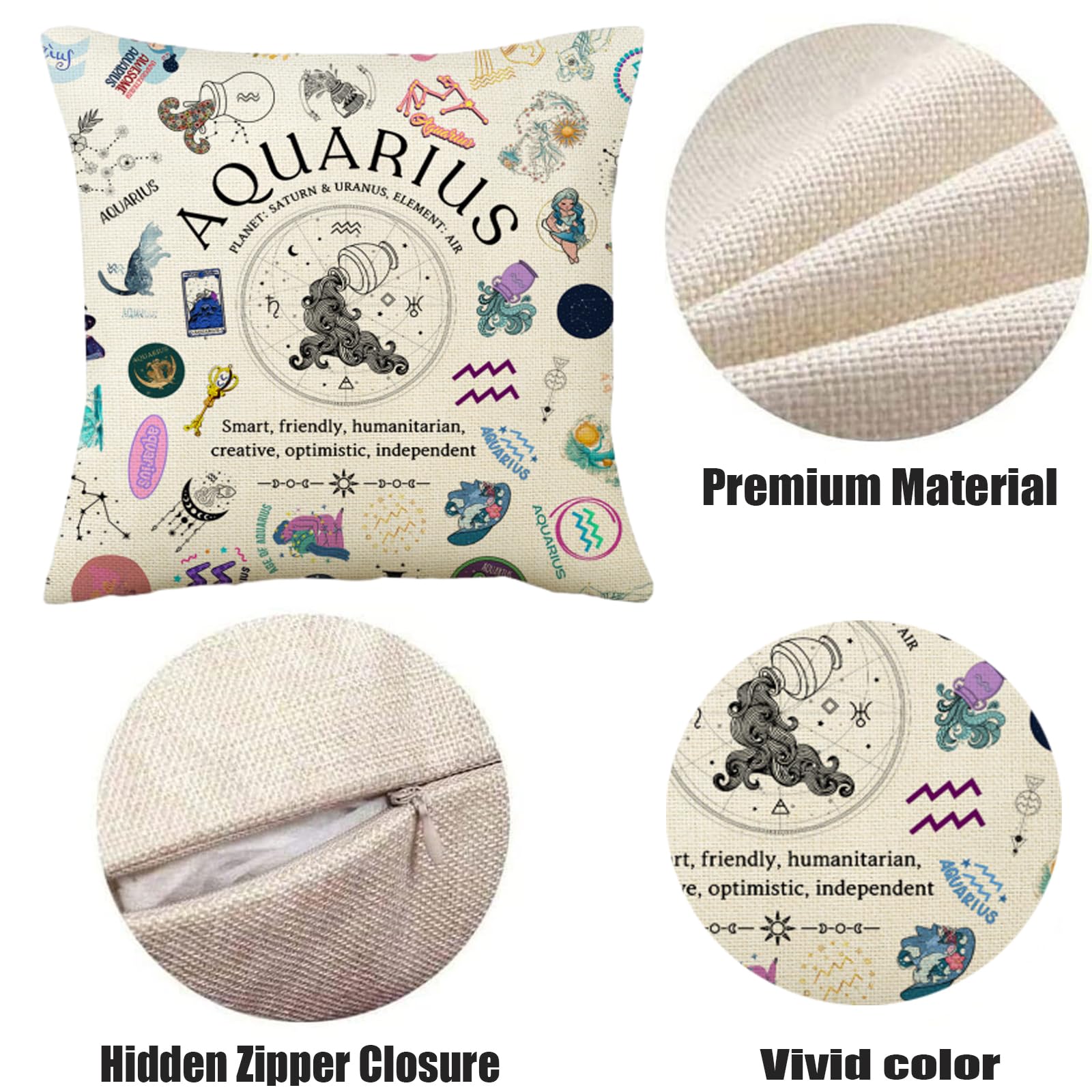 TOTEVOL Aquarius Pillow Cover 18x18, Zodiac Constellation Throw Pillow Covers for Women, Unique Astrology Gifts, Birthday Gift for Aquarius Women & Astrology Lovers