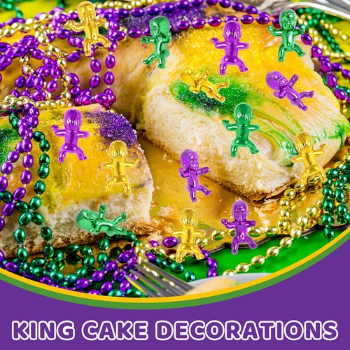 jojnawa 48 PCS King Cake Babies 1 Inch – Mardi Gras Baby for King Cake, Tiny Babies for Baby Shower Favors & Mardi Gras Party Decorations, Purple Green Gold, 48 Pack