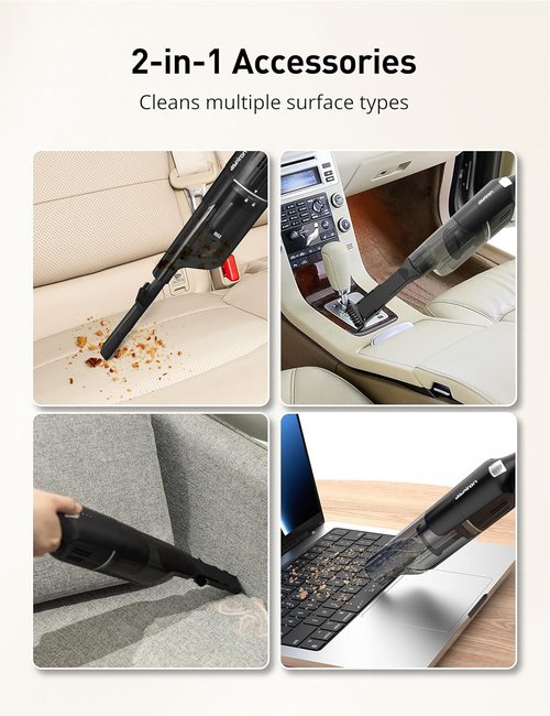 Aspiron Cordless Handheld Vacuum - 24KPA Powerful Car Cleaner with Wireless Charger | Ergonomic Design, Portable