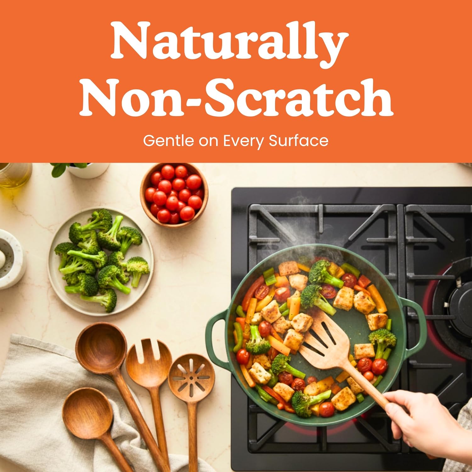 Non-Toxic Cooking Utensils | 6-Piece Wooden Utensil Set - Glue-Free, Natural Finish, Eco-Friendly