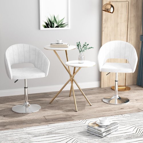 VECELO Velvet Accent Chair, Adjustable Luxury Vanity & Dining Chair with Gold Barstool Base, 360°Swivel Upholstered Armchair for Living Room, Bedroom, Home Office, Pearl White