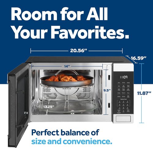 GE 4-in-1 Countertop Microwave Oven - 1.0 Cu Ft, 1050W Convection with Air Fry & Broil | Compact Stainless Steel for Apartments & Offices