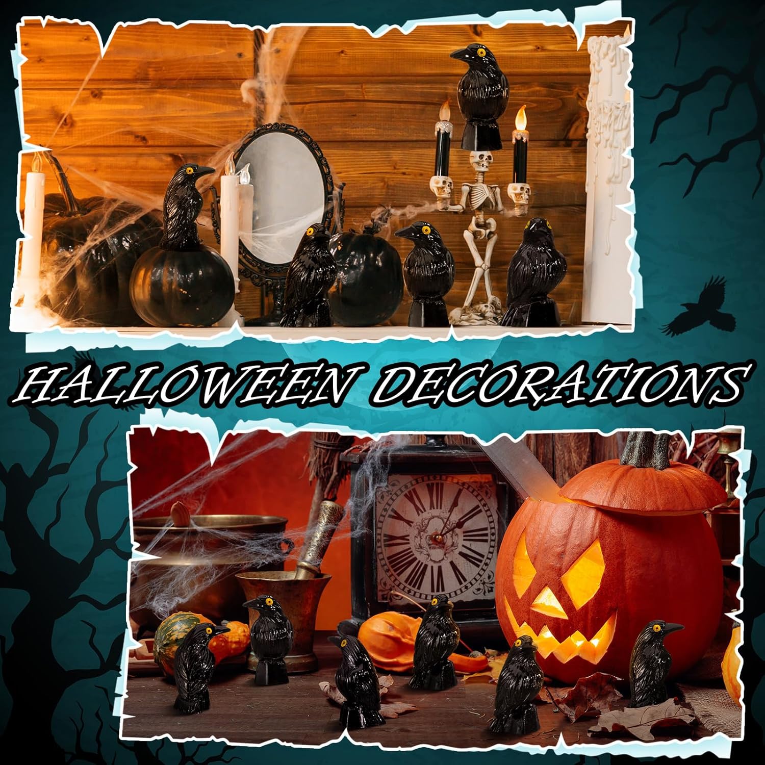 Skiennix Miniature Crows Decor - 50 Pcs Black Raven Resin Figurines for Spooky Holiday Scenes