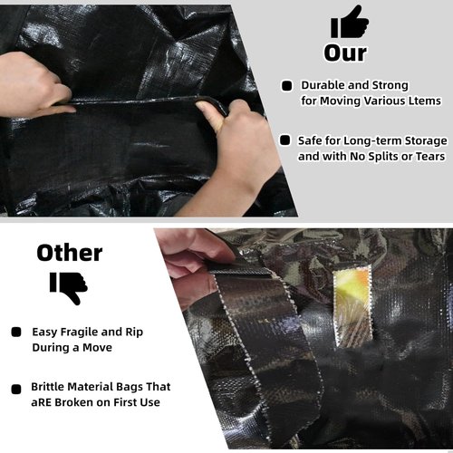 3 Pack Extra Large 91L Heavy Duty Moving Bags - Waterproof Foldable Storage Totes for Clothes & Bedding