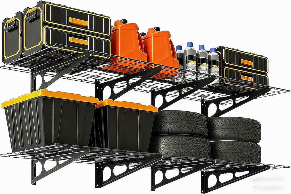 Skiennix Heavy Duty Wall Shelves - 2 Pack 2x6 FT Adjustable Garage Storage | 1600 LBS Capacity, Black