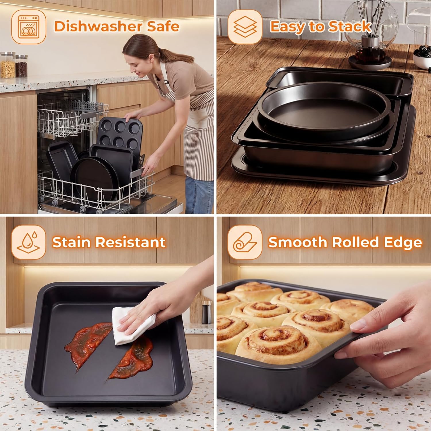 Regine Switzerland Nonstick Baking Set - 6-Piece Bakeware Collection | Oven & Dishwasher Safe Carbon Steel
