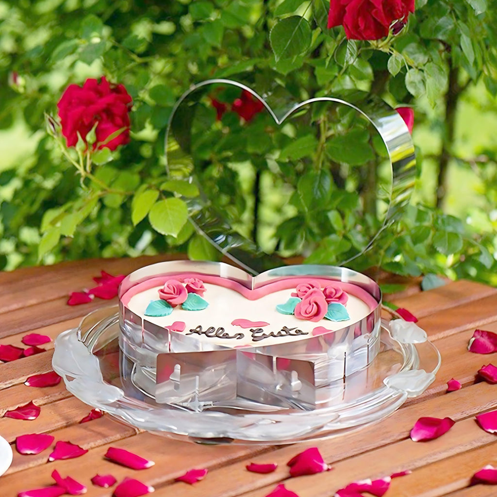 Stainless Steel Heart Shaped Cake Pan Adjustable Mousse Ring Cookie Cutter 6 Inch -10 Inch Cake Mold Baking Cake Mold, Heart Shaped Cake Pan, Family Birthday Party Christmas Baking Tool 8 Inch