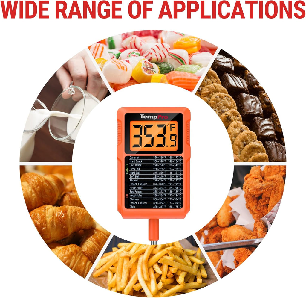 TempPro Waterproof Digital Candy Thermometer - Instant Read 10" Long Probe for Cooking & Grilling