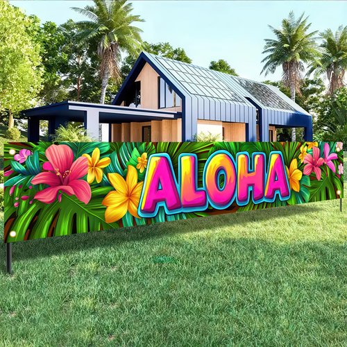 Aloha Backdrop Banner Hello Summer Hawaiian Tropical Theme Supplies Outdoor Banner 118 x 20 inch Party Backdrop Decorations Photo Booth Props Summer Supplies Large Yard Sign