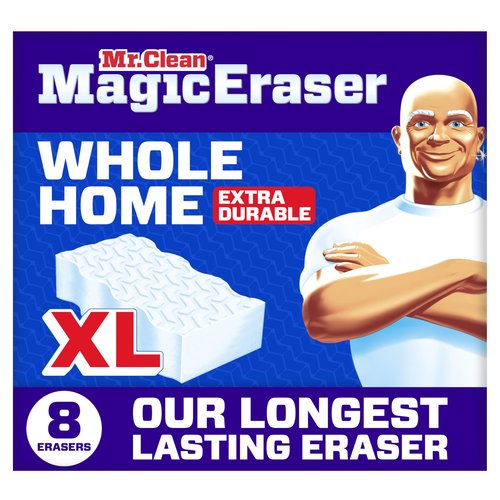 Mr. Clean Magic Eraser Sponge, All Purpose Cleaner, Long Lasting Cleaning Scrubber, Wall, Sneaker, Oven, Kitchen, Bathroom, Shower Cleaner, Cleaning Supplies, Whole Home Extra Durable XL, 8ct