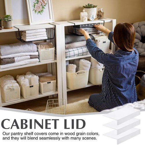 Hoolerry 3 Sets Wire Shelf Covers Wood Wire Rack Covers for Shelving Pantry Closet Removable Closet with 18 Grain Stickers for Pantry Home and Kitchen Organization(24 x 12 Inch,White)