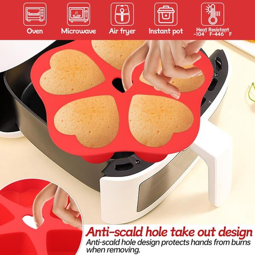 BMSQOFD Silicone Mini Air Fryer Muffin Pan Heart Cups for Oven Baking,1 pcs Egg Bite Mold Muffin Tins Cup Cake Pan Tray for Air Fryer Basket Liners Accessories Baking Muffin Cakes Pudding Pancake