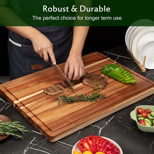 Acacia Wood Cutting Board and Chopping Boards for Kitchen, 24" x 18" Large Reversible Butcher Block with Handles for Charcuterie, Juice Groove for Meat, Cheese Board, Vegetables