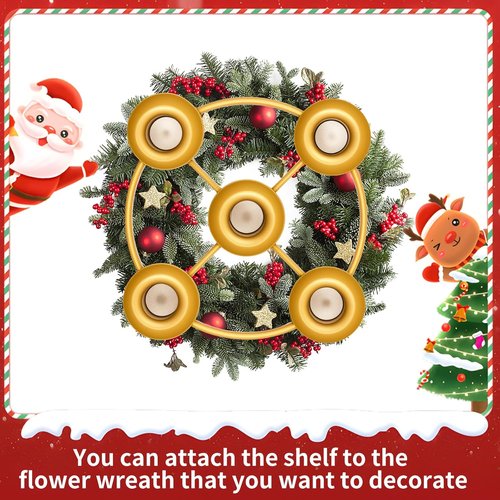 Advent Wreath Candle Holder Set - 5 Gold Taper Candles & Decorative Ring for Christmas Home Decor