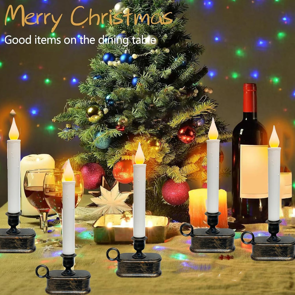 4 Pack LED Flameless Taper Candles by [Brand Name] - Dusk to Dawn Sensor, Battery Operated, Bronze Base for Christmas Home Decor