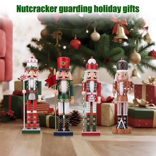 Codesteel Wooden Nutcracker Soldier Figures with Spear, 14.4 Inch Xmas Nutcracker Christmas Decor, Nutcracker Figurine Mantel Ornament Festival Shelves Decorations