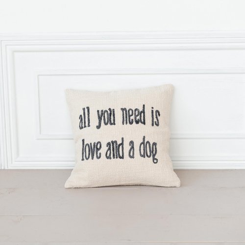 Creative Co-Op, White Square Cotton and Jute Pillow with Embroidered All You Need … Text