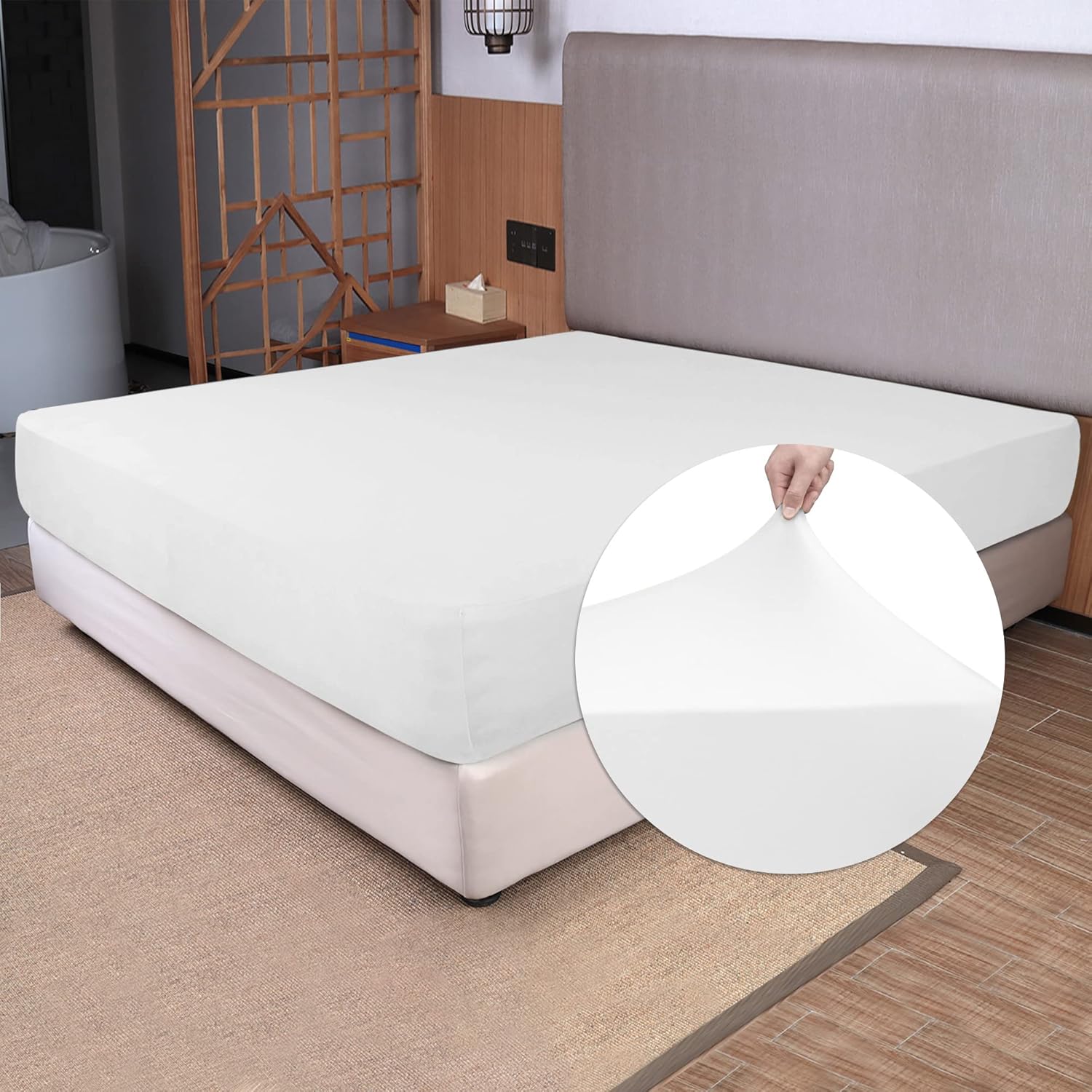 Soft Stretch Queen Size Fitted Sheet - Cozy Jersey Knit with 4-Way Stretch | Deep Fit 5"-16" - White