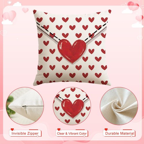 OTOSTAR Valentine's Day Throw Pillow Covers 18x18 Inch Set of 2, Red Hearts Envelope Anniversary Wedding Decorative Pillow Cases Winter Holiday Cushion Covers for Sofa Couch