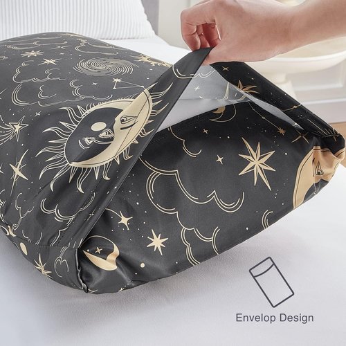 EXQ Home Satin Pillowcase - Black Printed Silk for Hair & Skin | 2 Pack Queen Size 20x30 Inches