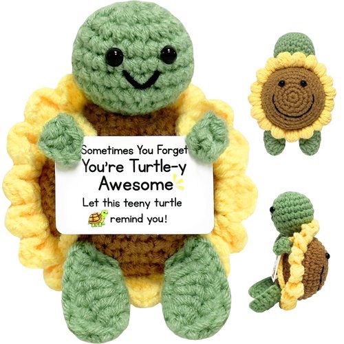 Positive Turtle Valentines Day Gifts for Women Men - Birthday Gift for Teen, Crochet Turtle Funny Gifts for Boy Girl Friend Sister Coworker, Emotional Support Inspirational Gift for Cheer Up