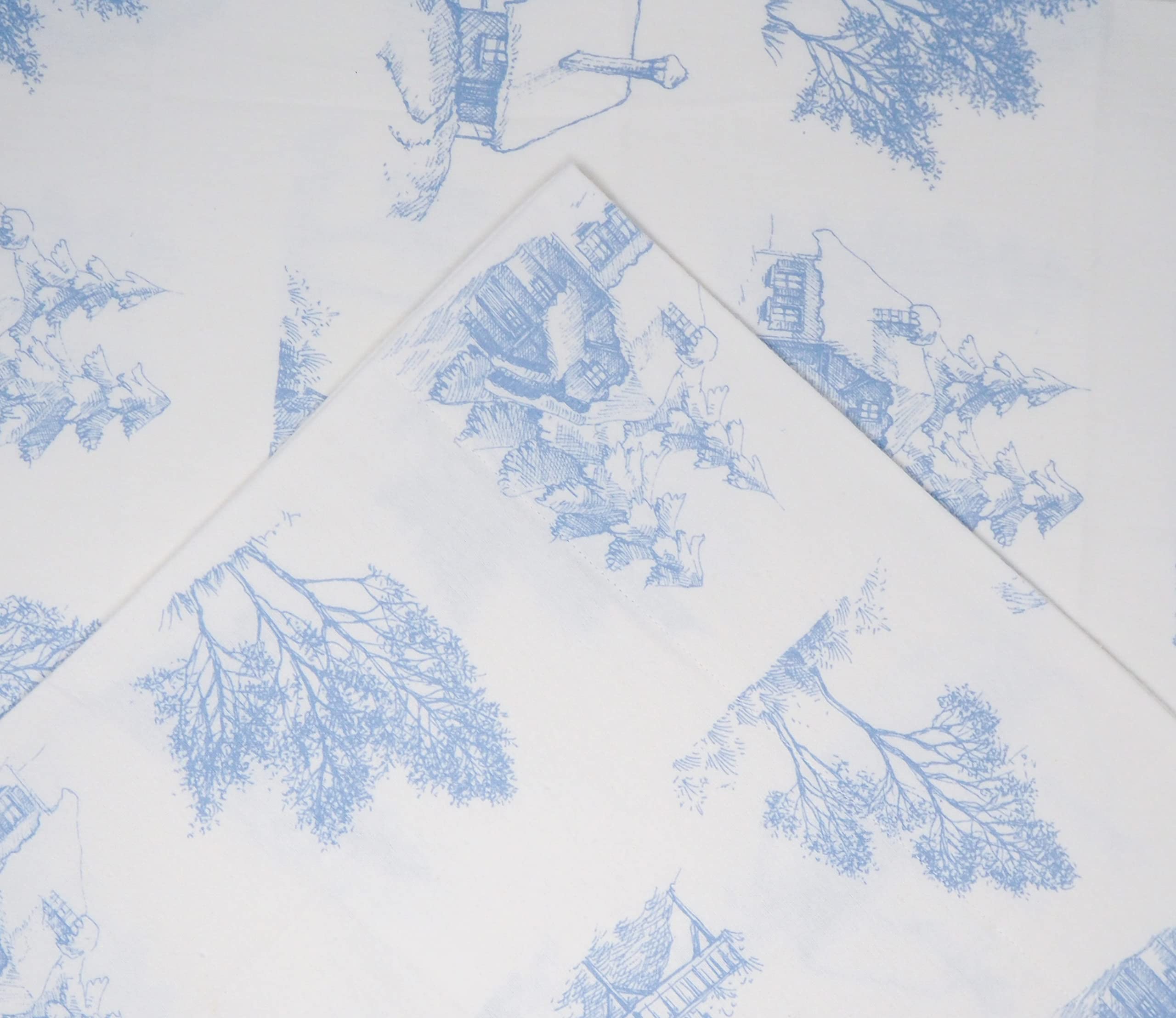 Pointehaven 180 GSM Cotton Flannel Duvet Set - Full/Queen, Scenic Toile, Blue