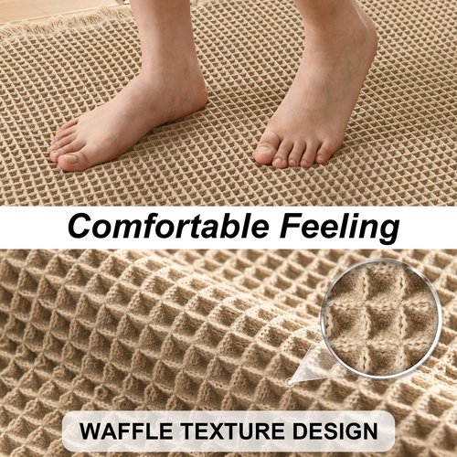 JIUZHEN Set of 2 Waffle Bath Mats Boho Non Slip Bath Rugs Washable Bathroom Rugs Super Absorbent Waffle Mats Ultra Soft Fast Drying Mat for Bathroom Floor, Tub, 16" x 24" +20" x 32", Brown