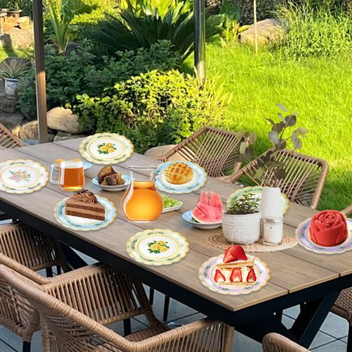 Plceucsrs 48Pcs Floral Paper Plates, 7 Inch Flower Party Plates Floral Disposable Plates for Tea Party, Birthday Baby Shower Garden Wedding Afternoon Decorations, 6 Styles (48, 7 inch)