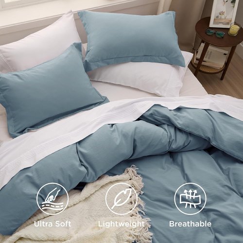 Bedsure California King Duvet Cover - Extra Soft Mineral Blue Prewashed Cotton-Like Polyester Set | Includes 1 Duvet Cover 104x98 & 2 Pillow Shams
