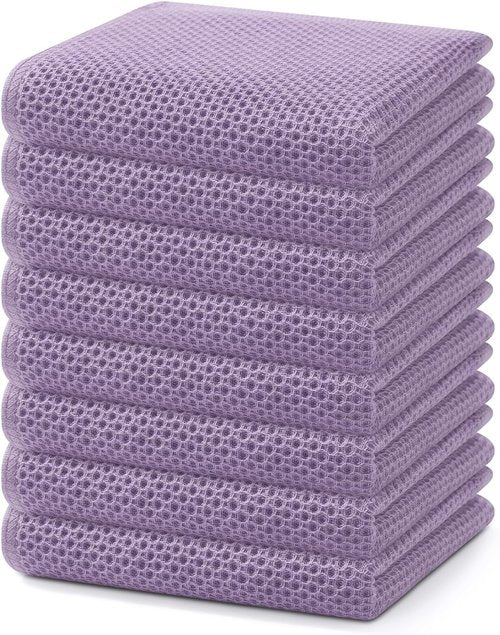 Homaxy 100% Cotton Waffle Weave Dish Towels - Ultra Soft & Absorbent, Quick Drying | 13 x 28 Inches, 8-Pack, Lavender